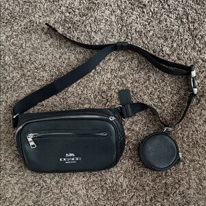 Coach Black Pebbled Leather Belt Bag with Detachable Coin Pouch